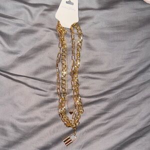 Gold Chain Necklace with Padlock Pendant